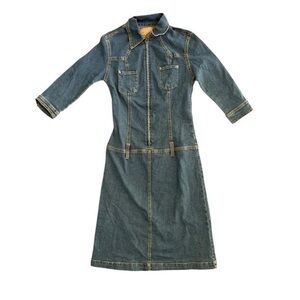 VINTAGE ZARA TRF Medium Wash Short Sleeved Zip-Up Mini Dress
